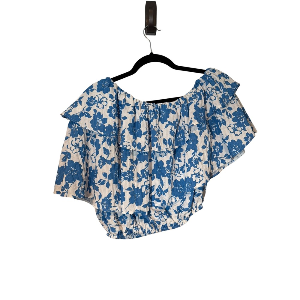Petal + Pup Blue White Floral One Shoulder Ruffle Crop‎ Top Womens Medium - Picture 6 of 7